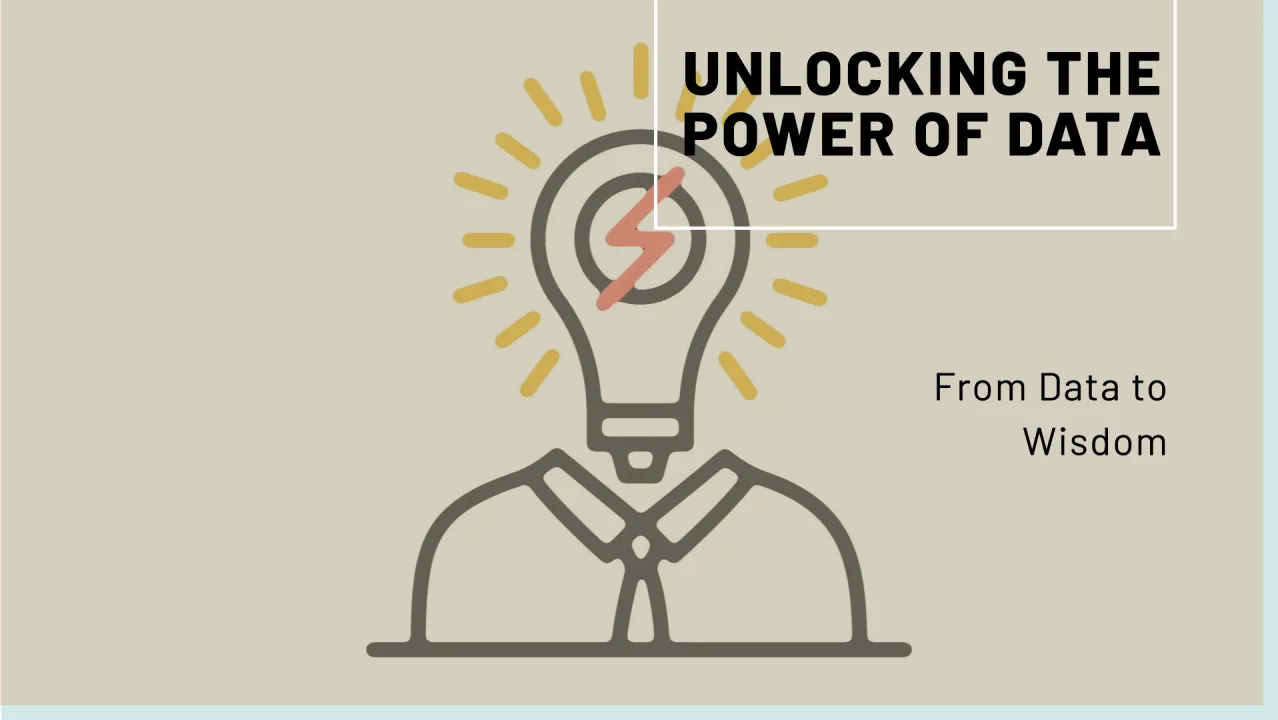 Line illustration of a person with a light bulb for a head, titled “Unlocking the power of data: From Data to Wisdom”